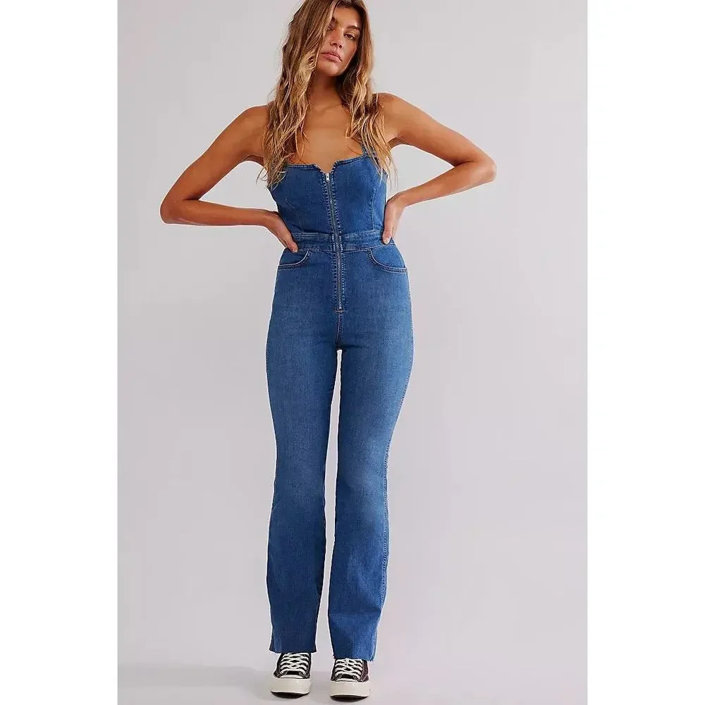 Free People Blue Denim Jumpsuit